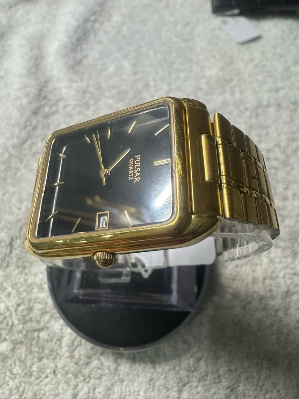 Pulsar Gold-Tone Watch with Black Dial and Bracelet